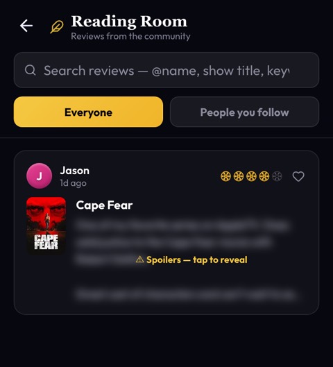 NextEp Reading Room — community reviews with spoiler-safe blur