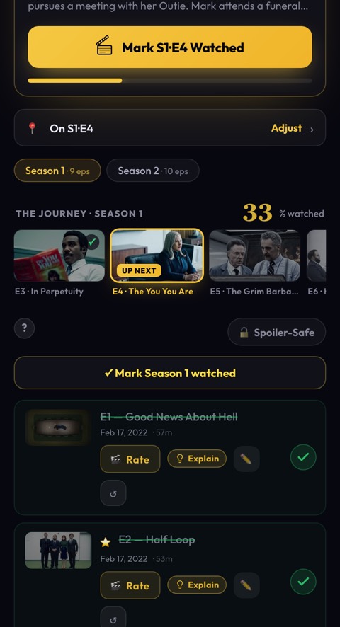 NextEp show tracking — mark episodes watched, with Spoiler-Safe mode