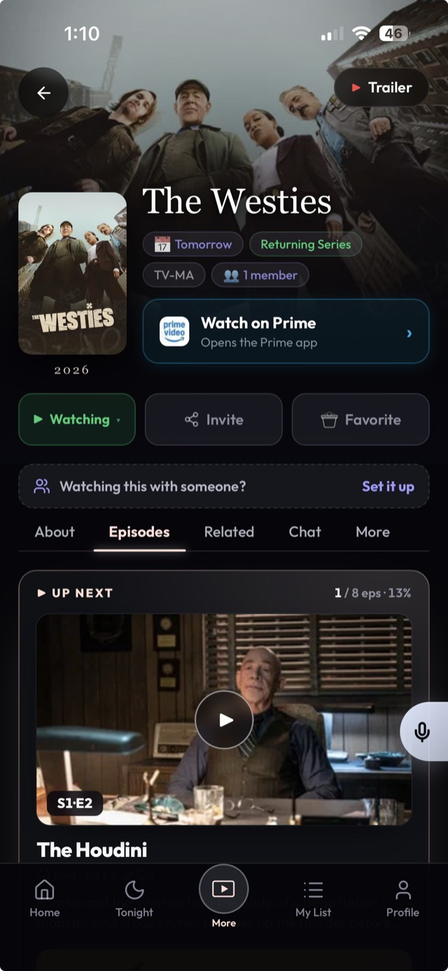 A show's Up Next in NextEp, one tap from your next episode